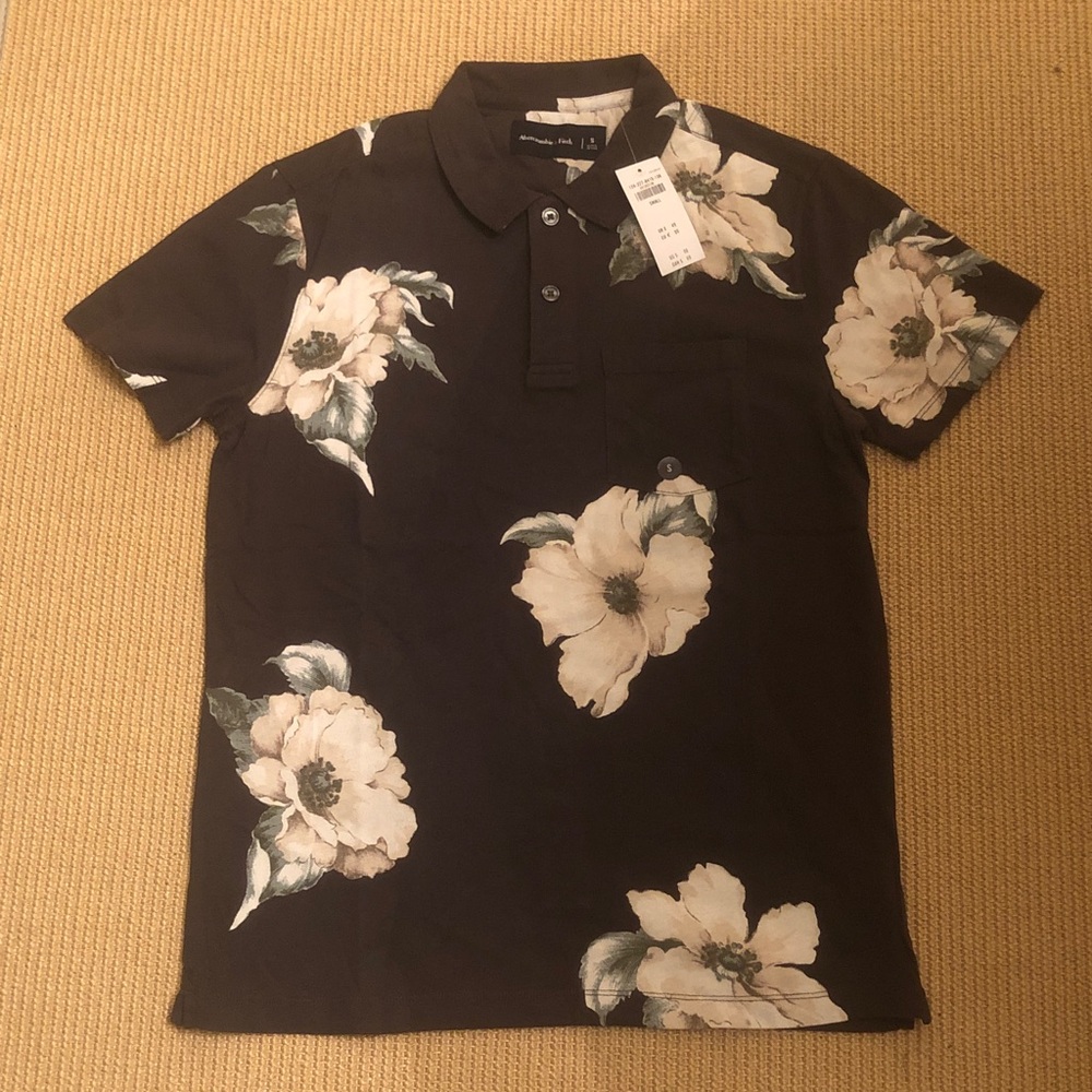 Abercrombie & Fitch Black Polo with Cream Floral Print